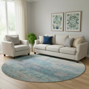 HomeRoots 8' X 10' Aqua and Beige Abstract Washable Area Rug - Stylish, Durable, Stain-Resistant for Any Room 717783
