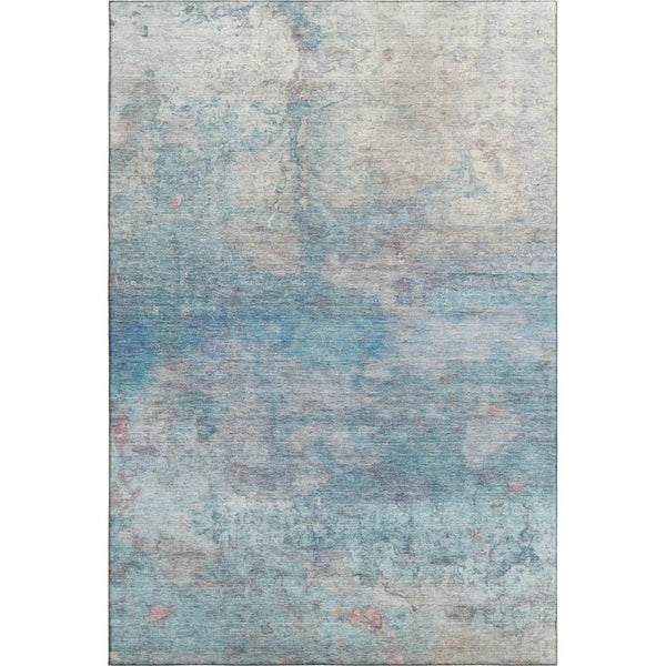 HomeRoots 9' X 12' Aqua & Beige Abstract Area Rug - Machine Washable, UV Protected, Stain Resistant Comfort 717784
