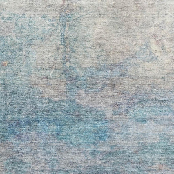 HomeRoots 9' X 12' Aqua & Beige Abstract Area Rug - Machine Washable, UV Protected, Stain Resistant Comfort 717784