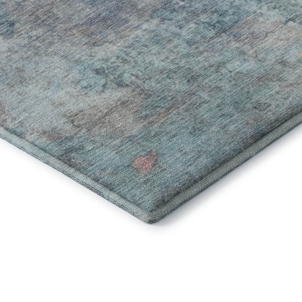HomeRoots 9' X 12' Aqua & Beige Abstract Area Rug - Machine Washable, UV Protected, Stain Resistant Comfort 717784