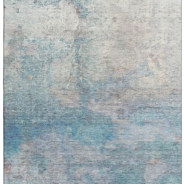 HomeRoots 9' X 12' Aqua & Beige Abstract Area Rug - Machine Washable, UV Protected, Stain Resistant Comfort 717784