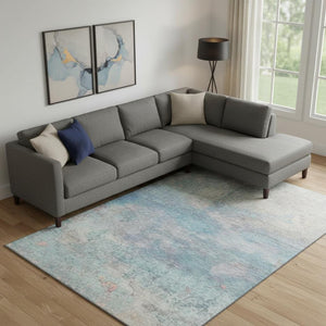 HomeRoots 9' X 12' Aqua & Beige Abstract Area Rug - Machine Washable, UV Protected, Stain Resistant Comfort 717784