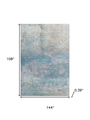 HomeRoots 10' Aqua & Beige Abstract Washable Area Rug - Durable, UV Protected, Perfect for High-Traffic Spaces! 717785