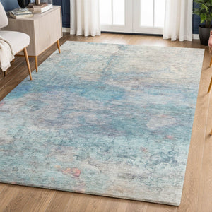 HomeRoots 10' Aqua & Beige Abstract Washable Area Rug - Durable, UV Protected, Perfect for High-Traffic Spaces! 717785