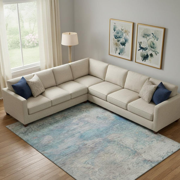 HomeRoots 10' Aqua & Beige Abstract Washable Area Rug - Durable, UV Protected, Perfect for High-Traffic Spaces! 717785