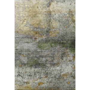 HomeRoots 5' X 8' Olive Green and Gold Abstract Area Rug - Washable, UV Protected, Perfect for Homes & Patios! 717787