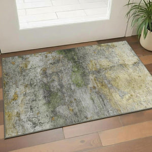 HomeRoots 5' X 8' Olive Green and Gold Abstract Area Rug - Washable, UV Protected, Perfect for Homes & Patios! 717787
