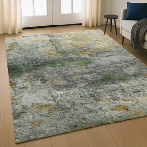 HomeRoots 8' Olive Green and Gold Abstract Washable Round Rug – UV Protected, Stain Resistant, Durable Style! 717788