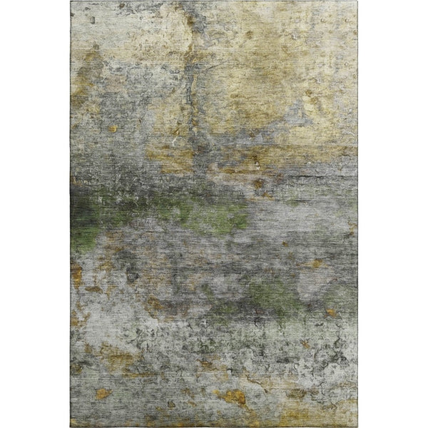 HomeRoots 8' Olive Green and Gold Abstract Washable Round Rug – UV Protected, Stain Resistant, Durable Style! 717788