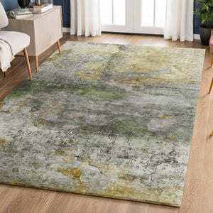 HomeRoots 8' Olive Green and Gold Abstract Washable Round Rug – UV Protected, Stain Resistant, Durable Style! 717788