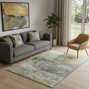 HomeRoots 8' Olive Green and Gold Abstract Washable Round Rug – UV Protected, Stain Resistant, Durable Style! 717788