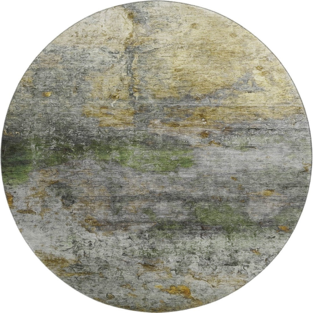 HomeRoots 8' X 10' Olive Green and Gold Abstract Washable Area Rug with UV Protection for Modern Homes 717789