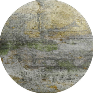 HomeRoots 8' X 10' Olive Green and Gold Abstract Washable Area Rug with UV Protection for Modern Homes 717789