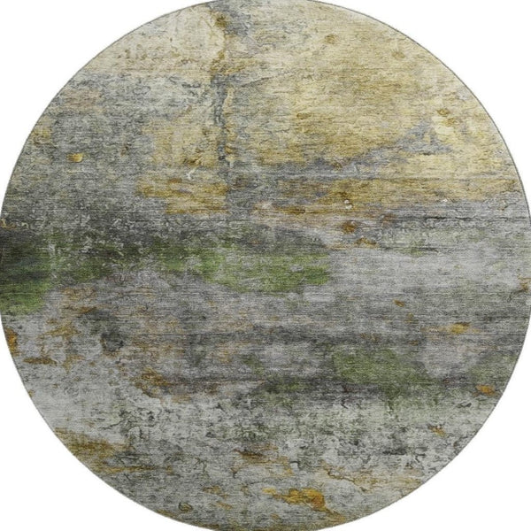 HomeRoots 8' X 10' Olive Green and Gold Abstract Washable Area Rug with UV Protection for Modern Homes 717789