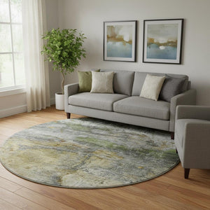 HomeRoots 8' X 10' Olive Green and Gold Abstract Washable Area Rug with UV Protection for Modern Homes 717789