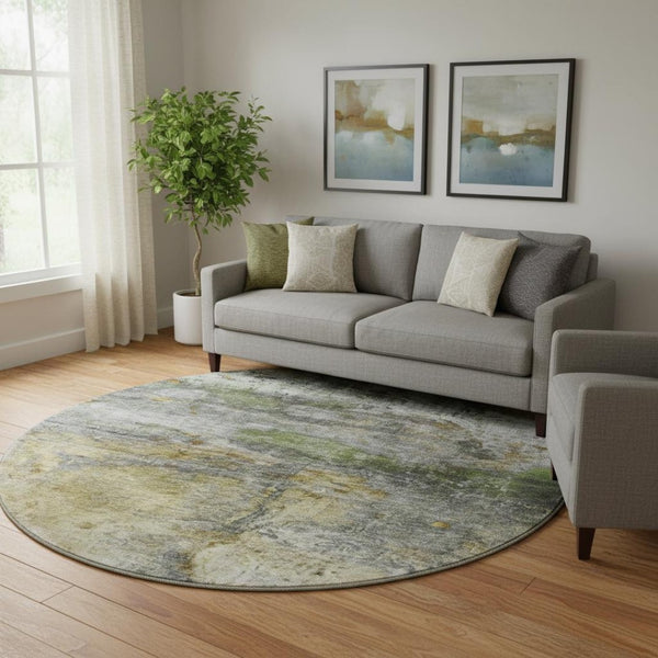 HomeRoots 8' X 10' Olive Green and Gold Abstract Washable Area Rug with UV Protection for Modern Homes 717789