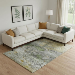 HomeRoots 10' X 14' Olive Green & Gold Abstract Area Rug - Washable, UV-Protected, Durable for Everyday Use 717791