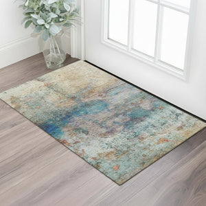 HomeRoots 5' X 8' Teal And Beige Abstract Area Rug – Washable, UV Protected, Durable & Stylish for Homes 717793