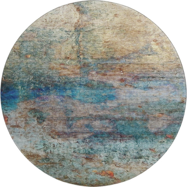 HomeRoots 8' X 10' Teal & Beige Abstract Washable Area Rug - Durable, UV-Protected, Easy-Care for Homes! 717795