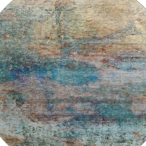 HomeRoots 8' X 10' Teal & Beige Abstract Washable Area Rug - Durable, UV-Protected, Easy-Care for Homes! 717795