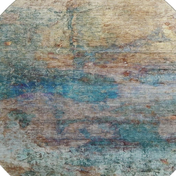HomeRoots 8' X 10' Teal & Beige Abstract Washable Area Rug - Durable, UV-Protected, Easy-Care for Homes! 717795