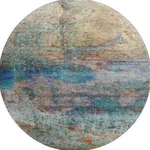 HomeRoots 8' X 10' Teal & Beige Abstract Washable Area Rug - Durable, UV-Protected, Easy-Care for Homes! 717795
