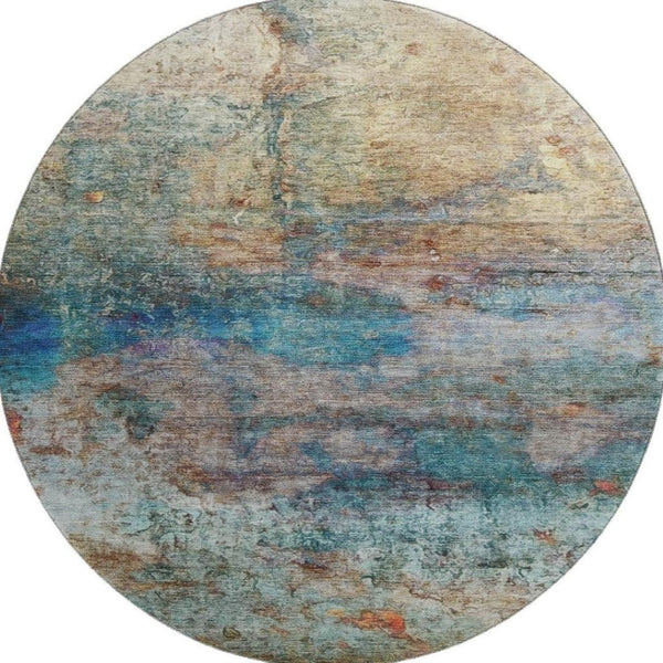 HomeRoots 8' X 10' Teal & Beige Abstract Washable Area Rug - Durable, UV-Protected, Easy-Care for Homes! 717795