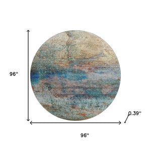 HomeRoots 8' X 10' Teal & Beige Abstract Washable Area Rug - Durable, UV-Protected, Easy-Care for Homes! 717795