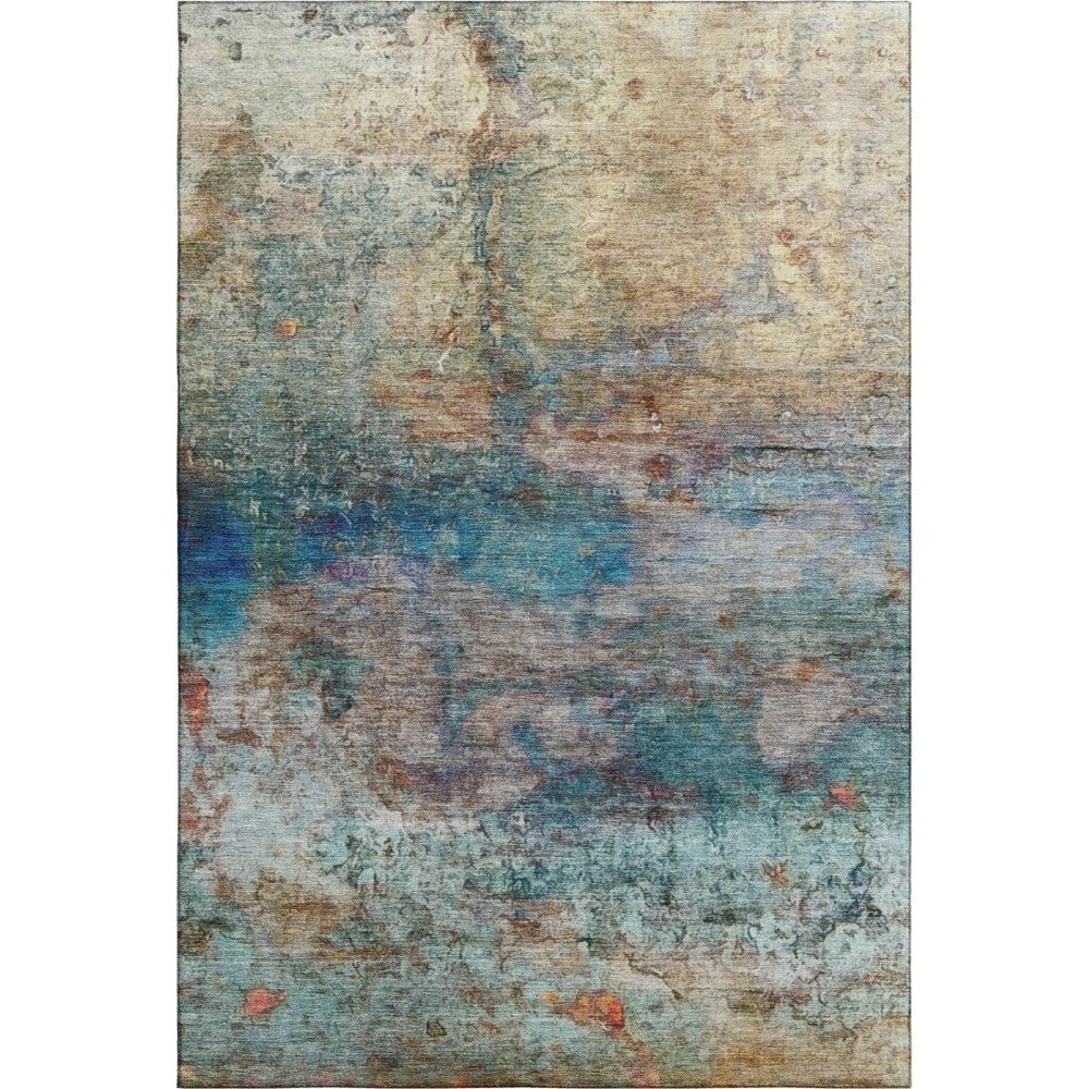 HomeRoots 9' X 12' Teal & Beige Abstract Area Rug - Washable, Stain Resistant, UV Protected for Modern Homes 717796