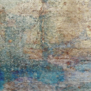 HomeRoots 9' X 12' Teal & Beige Abstract Area Rug - Washable, Stain Resistant, UV Protected for Modern Homes 717796