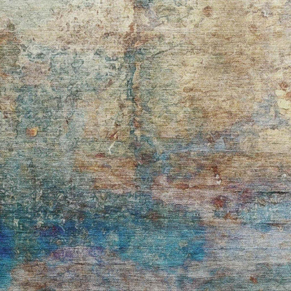 HomeRoots 9' X 12' Teal & Beige Abstract Area Rug - Washable, Stain Resistant, UV Protected for Modern Homes 717796