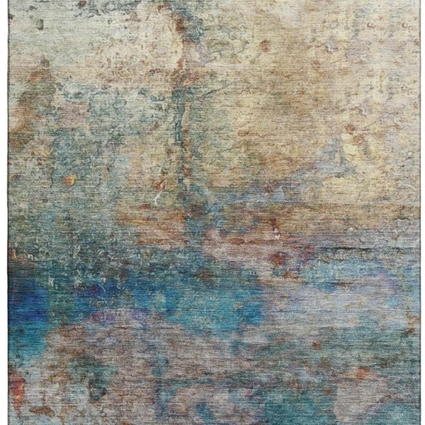 HomeRoots 9' X 12' Teal & Beige Abstract Area Rug - Washable, Stain Resistant, UV Protected for Modern Homes 717796