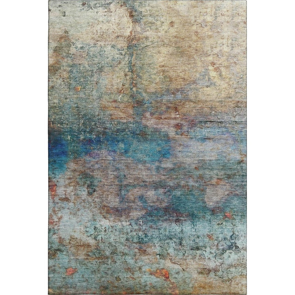 HomeRoots 10' X 14' Teal & Beige Abstract Area Rug - Washable, UV-Protected, Perfect for High-Traffic Spaces! 717797