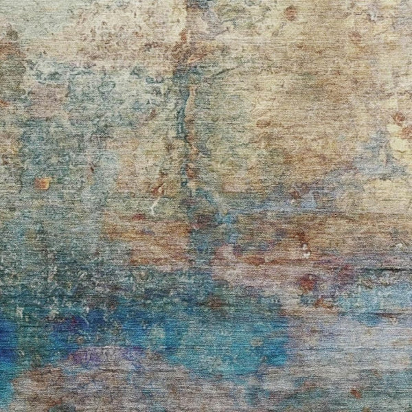 HomeRoots 10' X 14' Teal & Beige Abstract Area Rug - Washable, UV-Protected, Perfect for High-Traffic Spaces! 717797