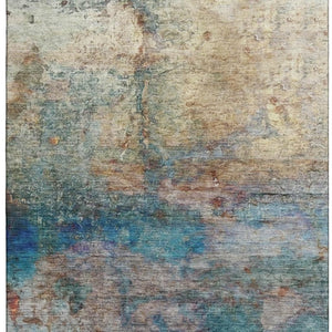 HomeRoots 10' X 14' Teal & Beige Abstract Area Rug - Washable, UV-Protected, Perfect for High-Traffic Spaces! 717797