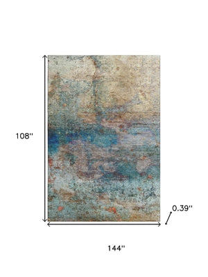 HomeRoots 10' X 14' Teal & Beige Abstract Area Rug - Washable, UV-Protected, Perfect for High-Traffic Spaces! 717797
