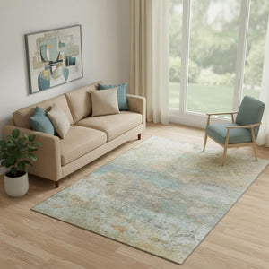 HomeRoots 8' Wheat and Beige Abstract Round Rug - Washable, UV Protected, Non-Slip for Stylish Living Spaces 717800