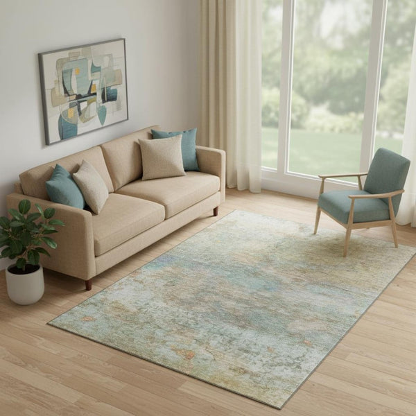 HomeRoots 8' Wheat and Beige Abstract Round Rug - Washable, UV Protected, Non-Slip for Stylish Living Spaces 717800