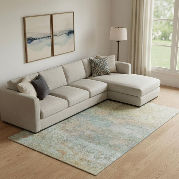 HomeRoots 9' X 12' Abstract Wheat and Beige Washable Area Rug - UV Protected, Stain Resistant, Easy Care! 717802
