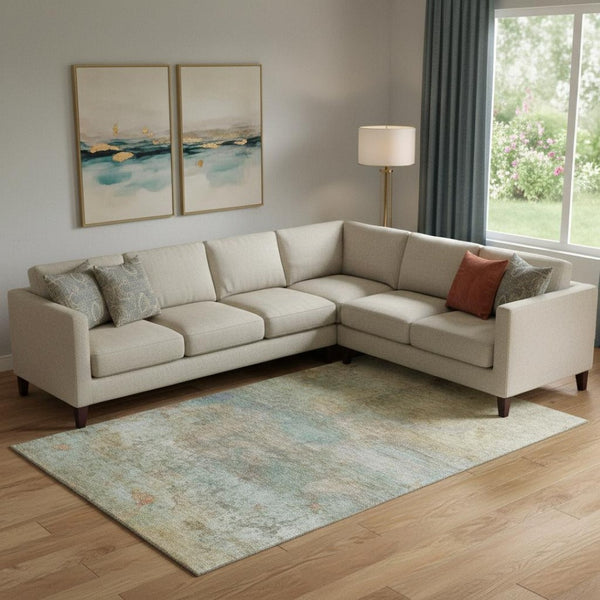 HomeRoots 10' X 14' Wheat and Beige Abstract Area Rug - Durable, Washable, UV-Protected for Stylish Living Spaces 717803