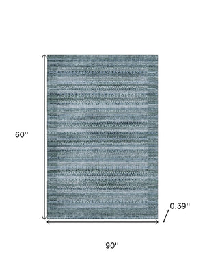 HomeRoots 8' Sage and Blue Striped Washable Round Rug - UV Protected, Stain-Resistant, Ideal for High-Traffic Areas 717806