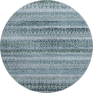 HomeRoots 8' X 10' Sage and Blue Striped Area Rug – Washable, UV Protected, Perfect for Family Homes & Pets 717807