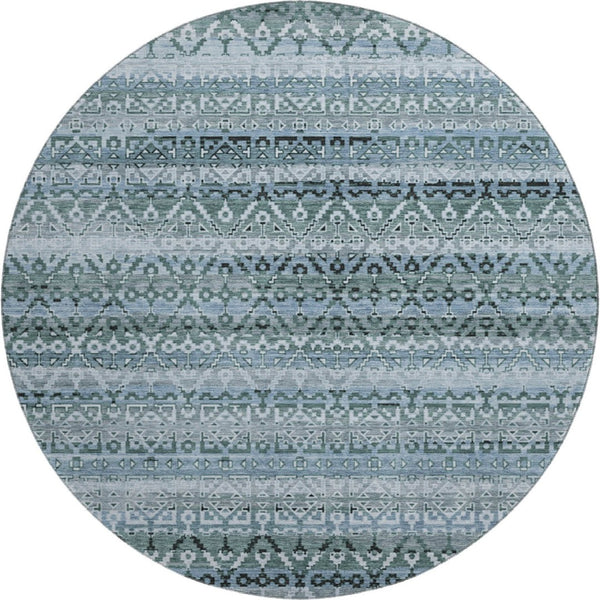HomeRoots 8' X 10' Sage and Blue Striped Area Rug – Washable, UV Protected, Perfect for Family Homes & Pets 717807