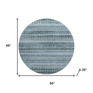 HomeRoots 8' X 10' Sage and Blue Striped Area Rug – Washable, UV Protected, Perfect for Family Homes & Pets 717807