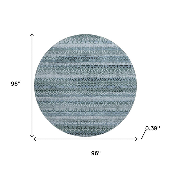 HomeRoots 8' X 10' Sage and Blue Striped Area Rug – Washable, UV Protected, Perfect for Family Homes & Pets 717807