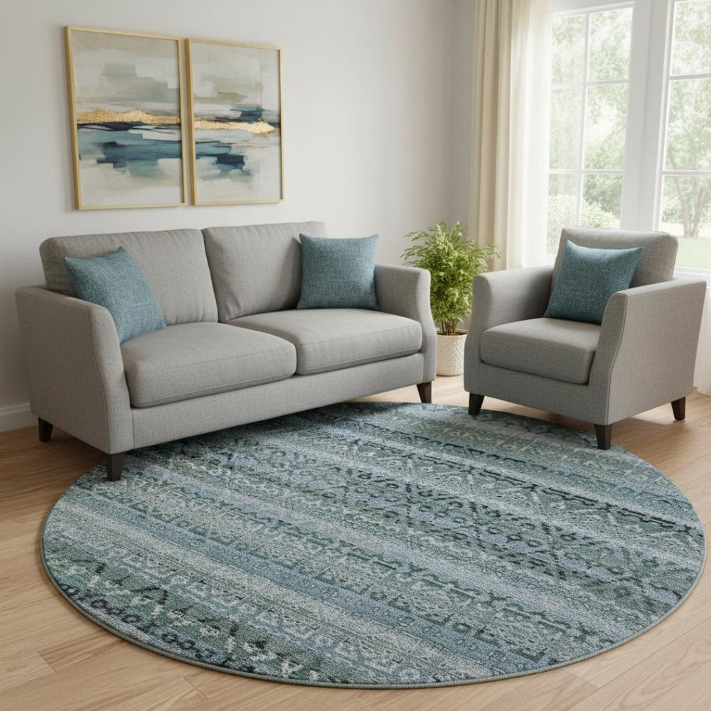HomeRoots 8' X 10' Sage and Blue Striped Area Rug – Washable, UV Protected, Perfect for Family Homes & Pets 717807