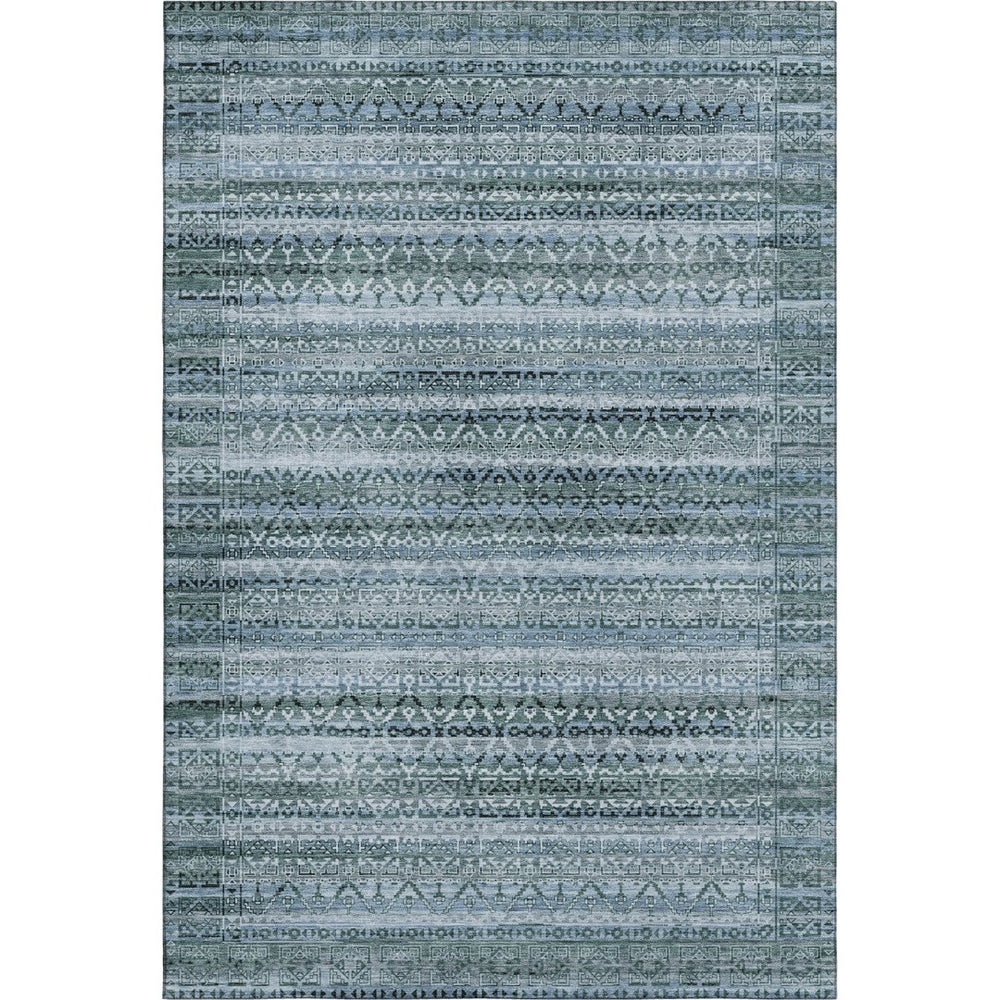 HomeRoots 9' X 12' Sage and Blue Striped Washable Area Rug – Durable, UV-Protected, Perfect for Busy Homes! 717808