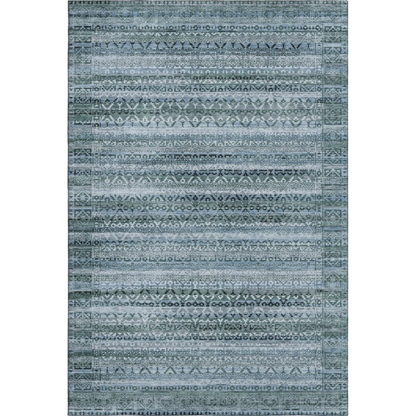 HomeRoots 9' X 12' Sage and Blue Striped Washable Area Rug – Durable, UV-Protected, Perfect for Busy Homes! 717808