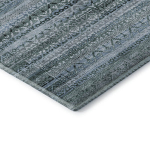 HomeRoots 9' X 12' Sage and Blue Striped Washable Area Rug – Durable, UV-Protected, Perfect for Busy Homes! 717808