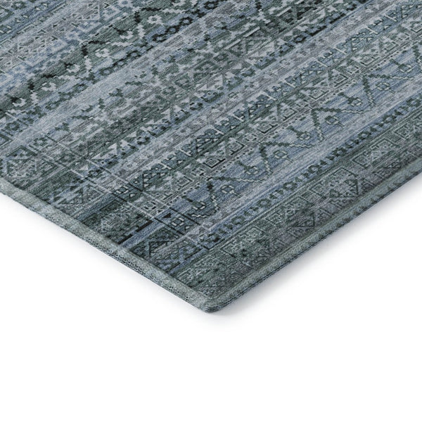 HomeRoots 9' X 12' Sage and Blue Striped Washable Area Rug – Durable, UV-Protected, Perfect for Busy Homes! 717808
